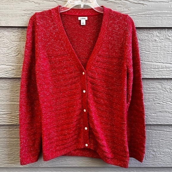 LL Bean Cotton Blend Cardigan Sweater Orange Buttoned V Neck LS Career Church‎ - Picture 1 of 6